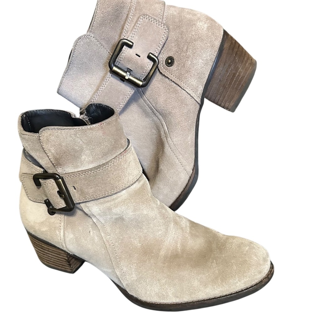 Paul Green Jano Ankle Booties Women 7 Tan Suede Side Buckle Block Heel
